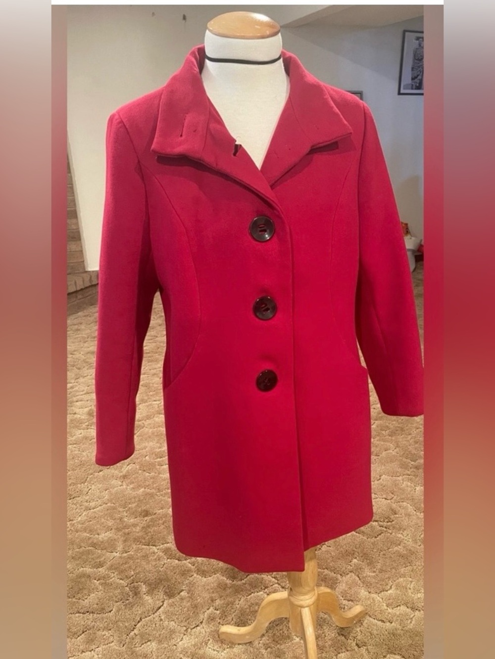 Classic Women's Red Wool-Blend Button Coat